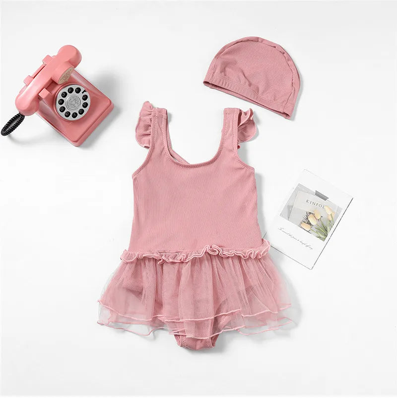 2026 Girls Kids Swimsuit with Cap Swimwear One Pieces Beach Bathing Suit Kids Girl Bikinis Bodysuit Summer
