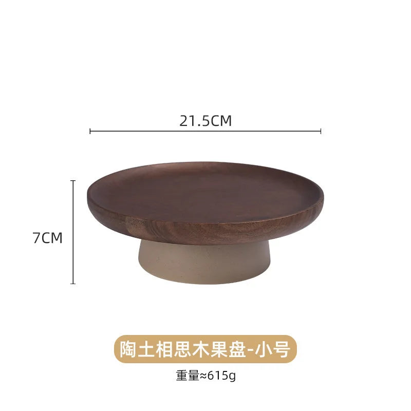 Modern Round Wooden Cake Tray with Glass Cover Dessert Bread Display Stand Fruit Snack Plate Kitchen Utensils Holiday Decoration