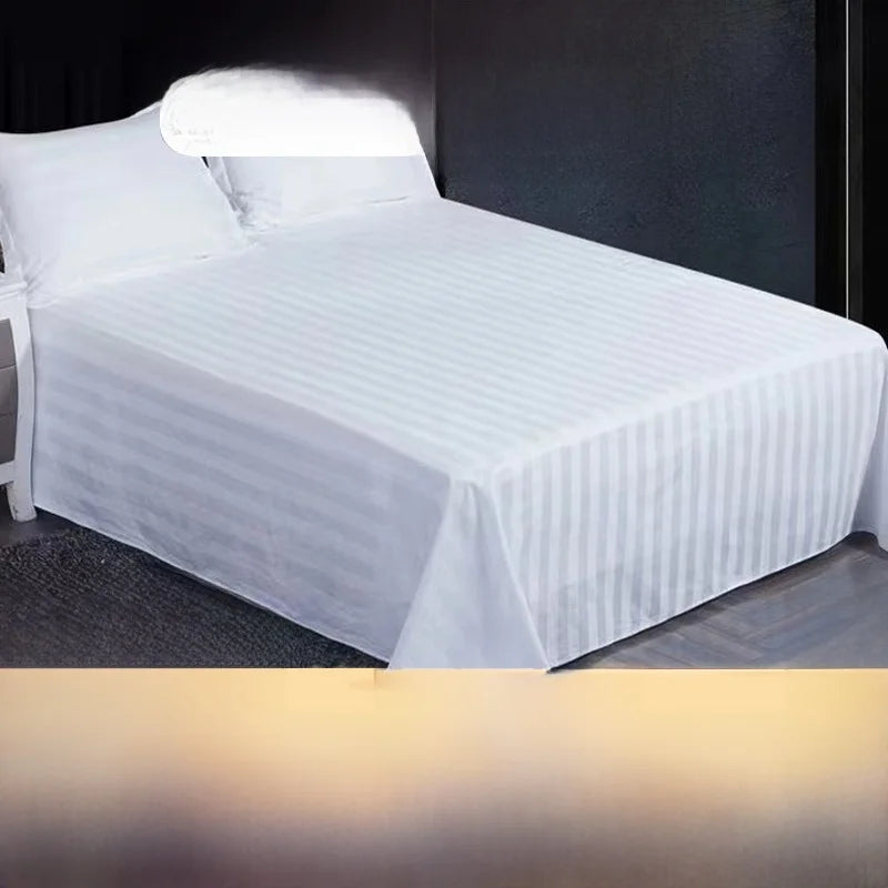 Hotel Bedding White Washed Cotton Sateen Stripe Pillowcases for Beauty Salons Bath Massage Shops Homestay Bed Sheets