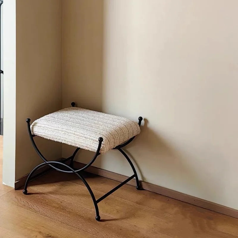 Retro Entryway Stool Metal Upholstered Ottoman Small Sofa Bench Living Room Vintage Shoe Bench Elegant Vanity Stool Customized