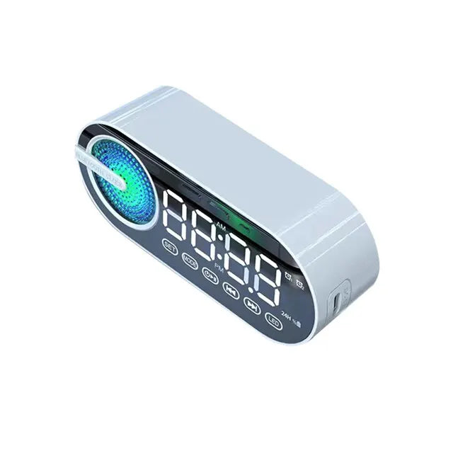 Mini Mirror Digital Alarm Clock Timer Rechargable Wireless Clock 2 Alarms FM Radio Wireless Speaker Subwoofer Desktop LED Clock