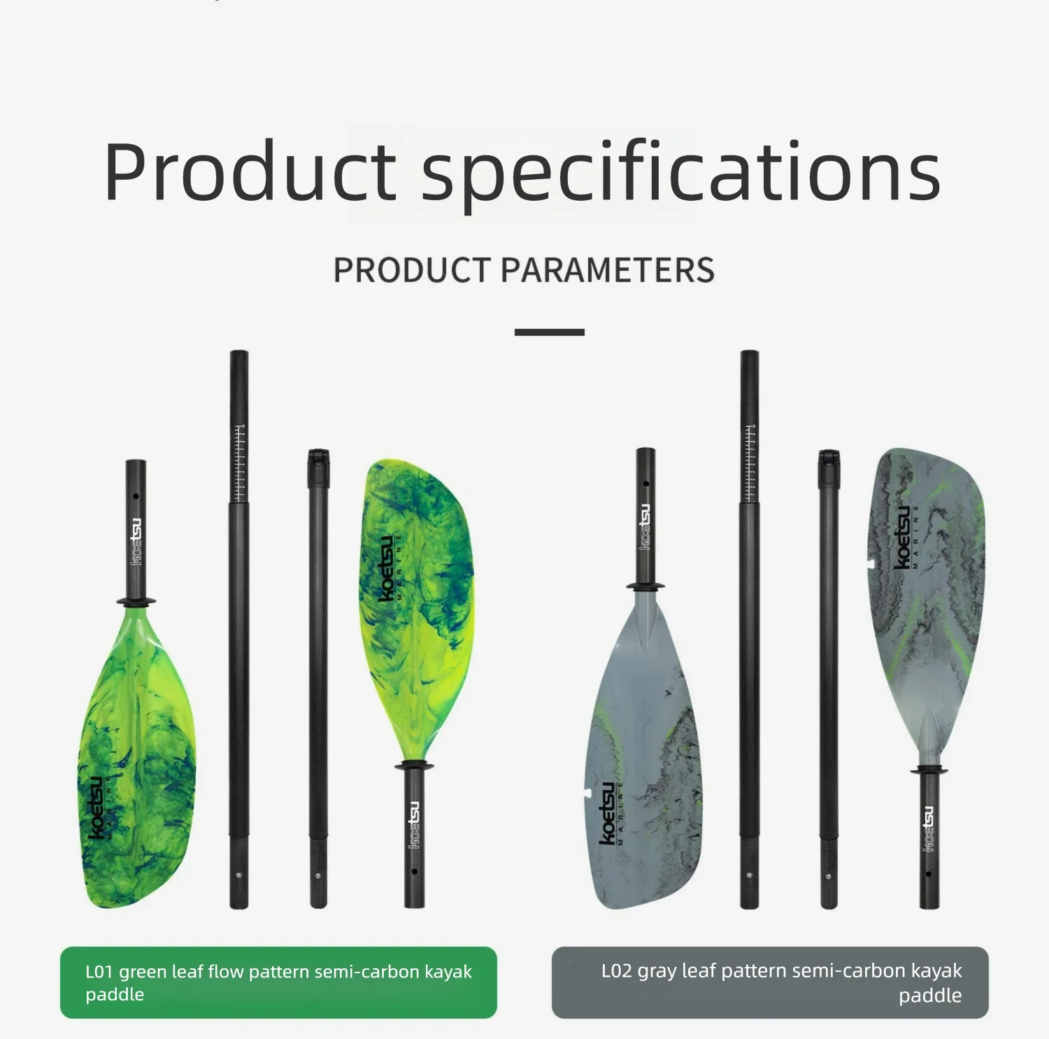 KOETSU Flow-Patterned Semi-Carbon Fiber Four-Section Kayak Paddle, Double-Ended Paddle  for Canoes and Kayaks