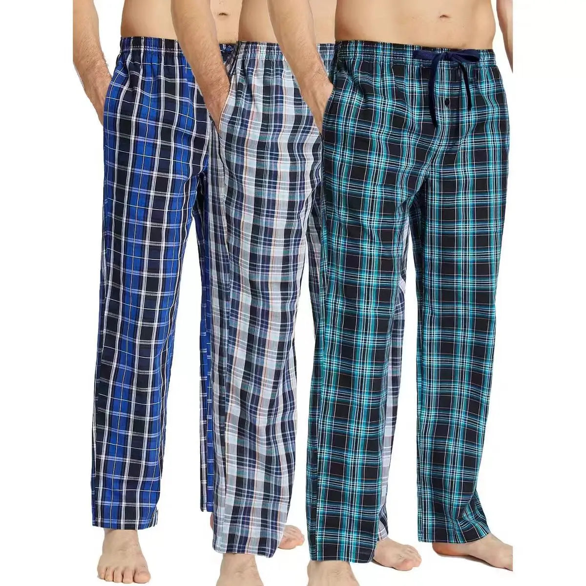Good-Looking Men's Pajama Pants for Spring, Autumn, and Summer, Thin Long Pants, Plus Size, Loose Plaid Home Pants for Middle-Aged Dads