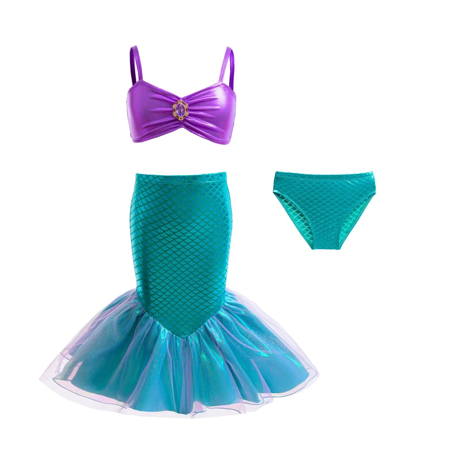 Girls Mermaid Swimsuits Summer Holiday Beach Wear Children 3 Pcs Fishtail Print Swimwear Kids Princess Quick Drying Sets 2-8 Yrs