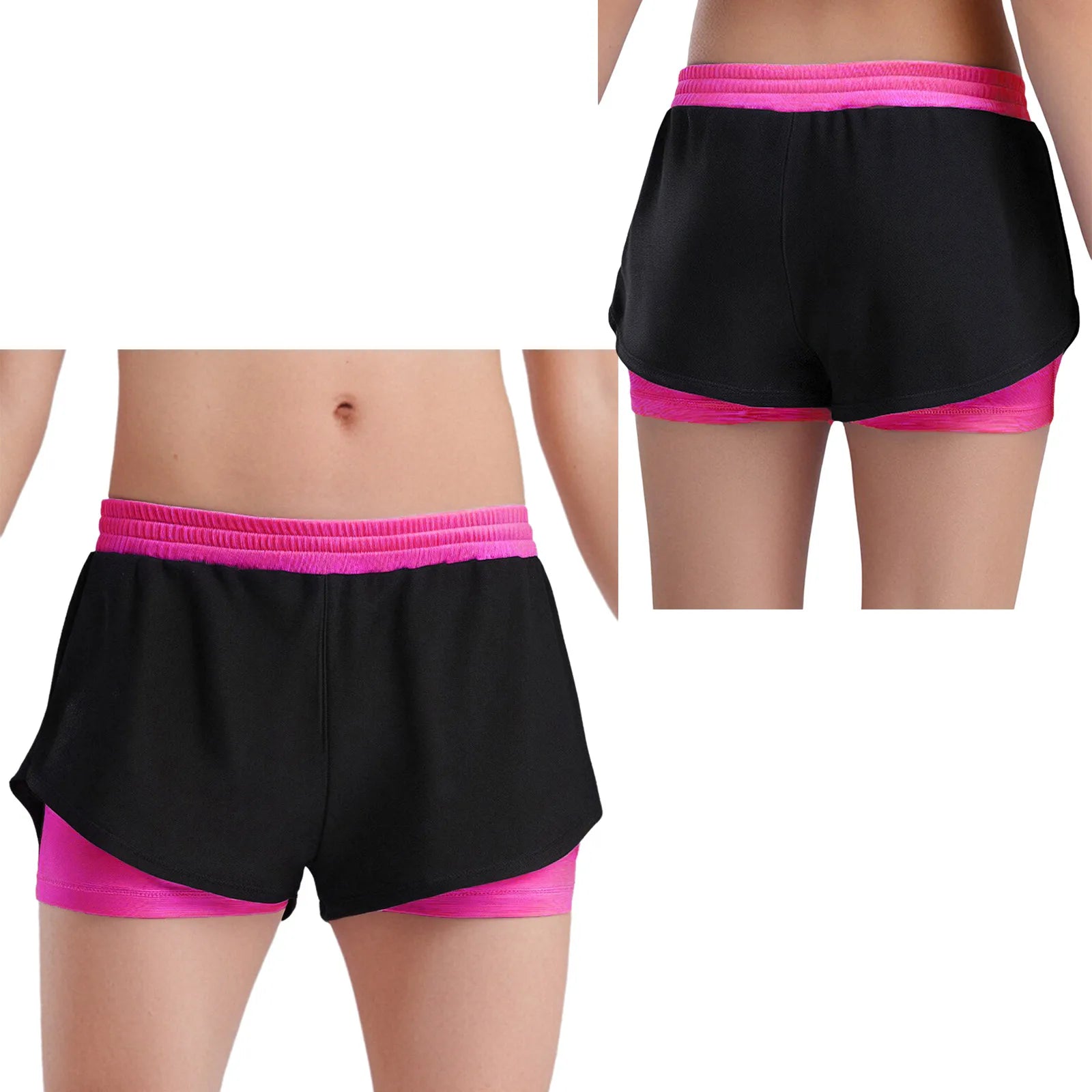 Kids Yoga Sports Shorts for Children Girls Workout Clothing Double-Layer Contrasting Shorts Running Cycling Bottoms Costumes