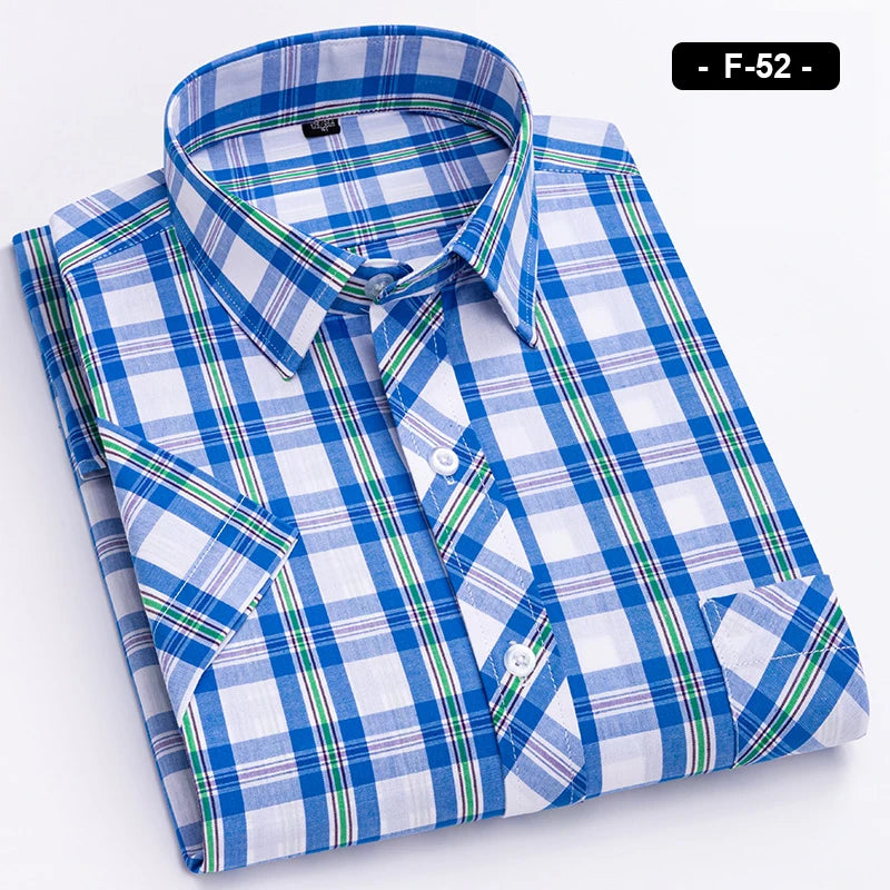 Plaid Short Sleeve Shirts For Man Cotton Checked Colorful New Fashion Summer Young Boy Beach Clothing Confortable Casual Shirts