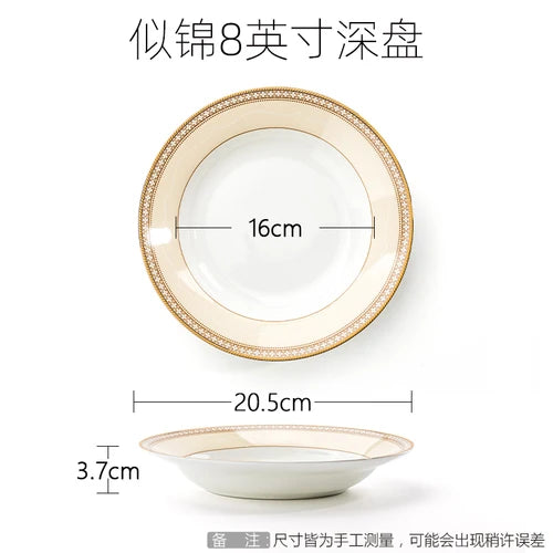Delicate Bone China Bowl Saucer Luxury Gold-plated Dinner Plate Coffee Cup Hotel Restaurant Dinnerware Dinner Cooking Fish Plate