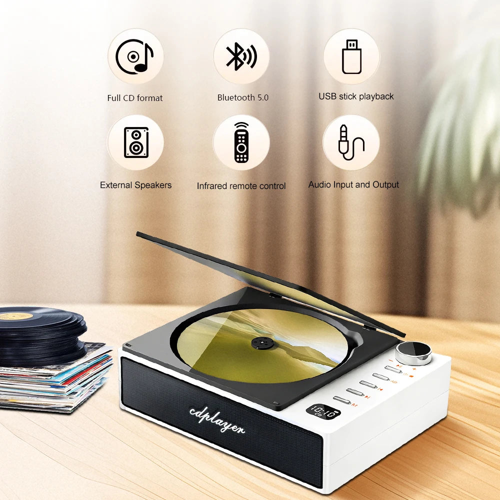 Car CD Players Bluetooth 5.1 CD/CD-R/CD-RW/MP3/WMA Player Portable Amplifier Universal Classic 3.5mm AUX/USB/OPTICAL Support