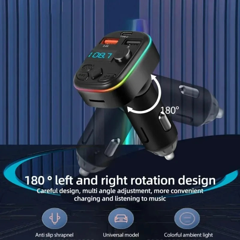 Car Charger Cell Phone Charging Hands Free Wireless Car Kit FM Transmitter Car Bluetooth Dual USB Type 5.3 MP3 Music Player New