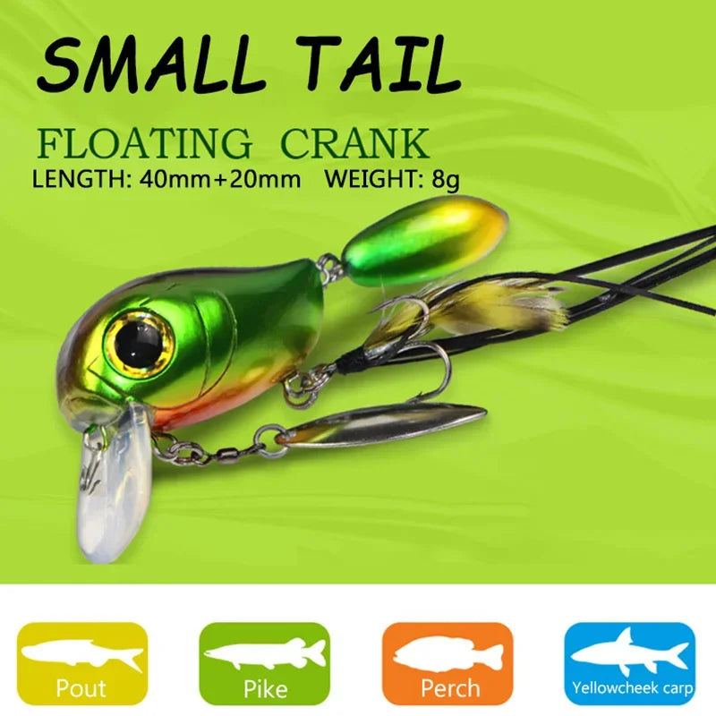 Crank Bait 8g 40mm Floating Minnow Fishing Lure Pesca Wobbler Rotating Sequins Stream Freshwater Bass Pike Trout Perch Hard Bait
