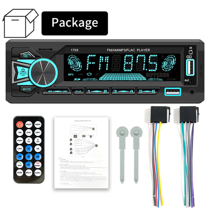 1 Din Car Radio Stereo Bluetooth MP3 Player with Remote Control Hands-free Calls AUX USB TF Card Universal FM Receiver