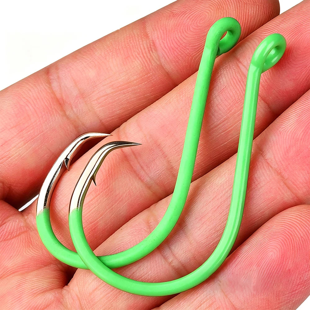 20PCS Circle Luminous Hooks Fishing Hooks Octopus Offset Fish Catfish Bulk Fishing Gear Equipment Hooks Set Saltwater Freshwater