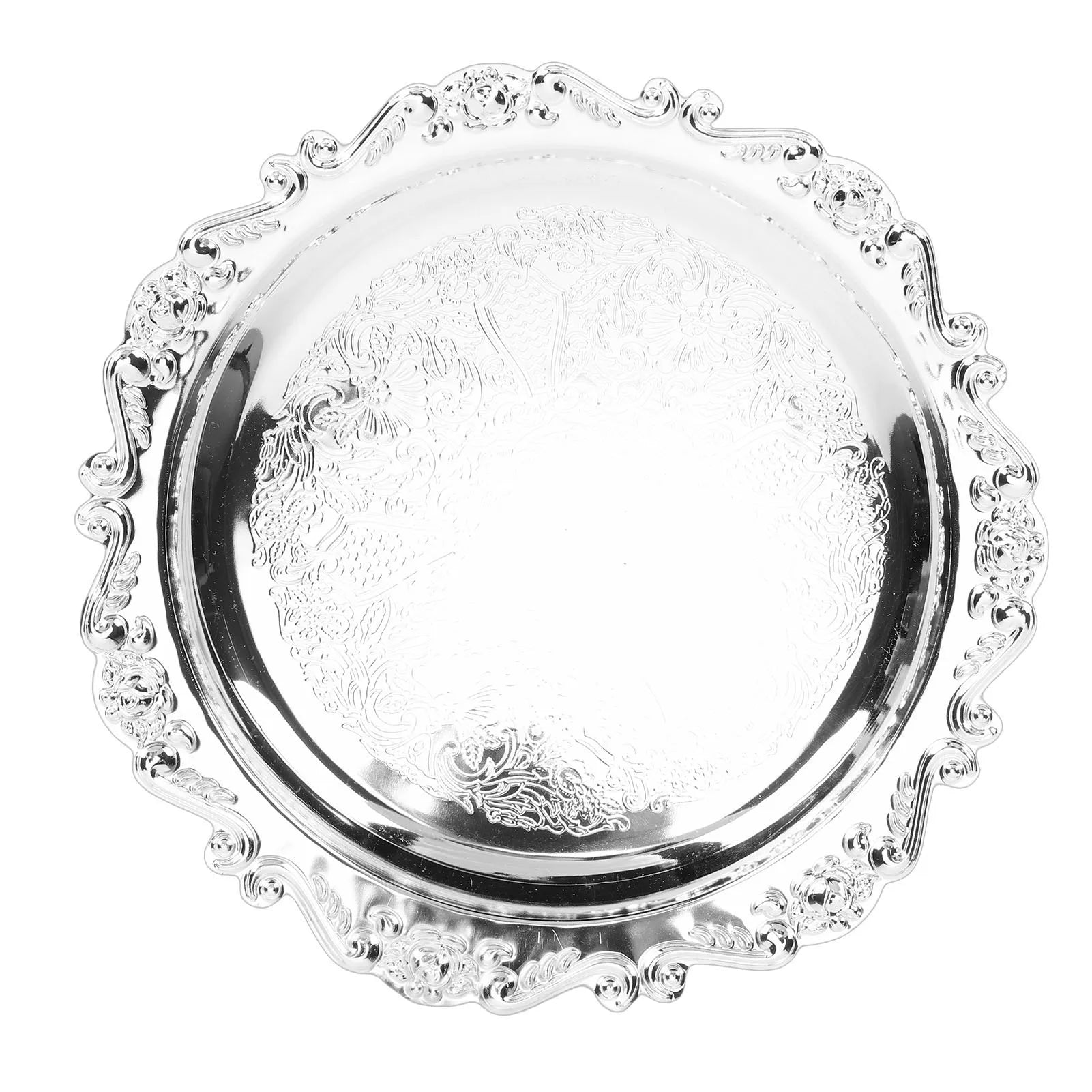 20/25cm Floral Engraved Serving Platter Retro Plates Cake Dessert Tray High Tea Snack Fruit Dish Jewelry Storage Tabletop Decor