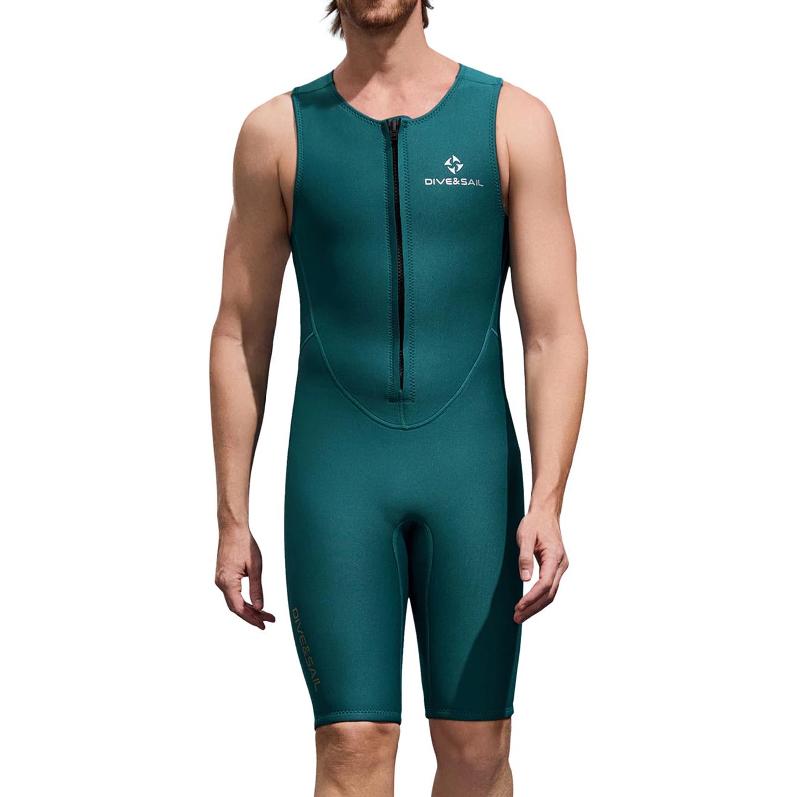Mens 2mm Wetsuit Jumpsuit Swimwear Sleeveless Front Zipper Solid Color Bodysuit One-Piece Swimsuit for Snorkeling Surfing Diving