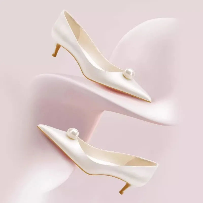 Low-heeled Wedding Shoes for Women 2026 Spring New Slim and Non-tiring Shoes