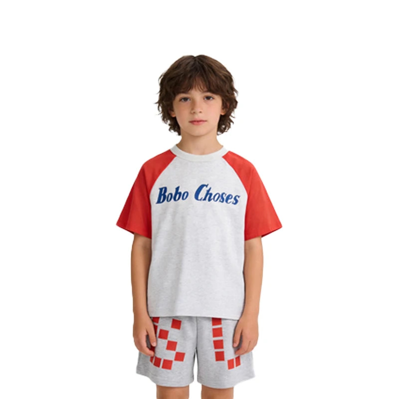 Summer 2026 New Kids T-shirt Shorts Set  Korean Boy Girl Letter Printed T-shirt Children's Casual Cute Short Sleeves Kids Tops