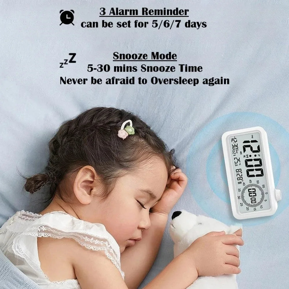 Alarm Clock with 3 Alarms, Night Light, Visual Timer, Digital Clock for Children Students, Desk Clock with Gift Box for Bedroom