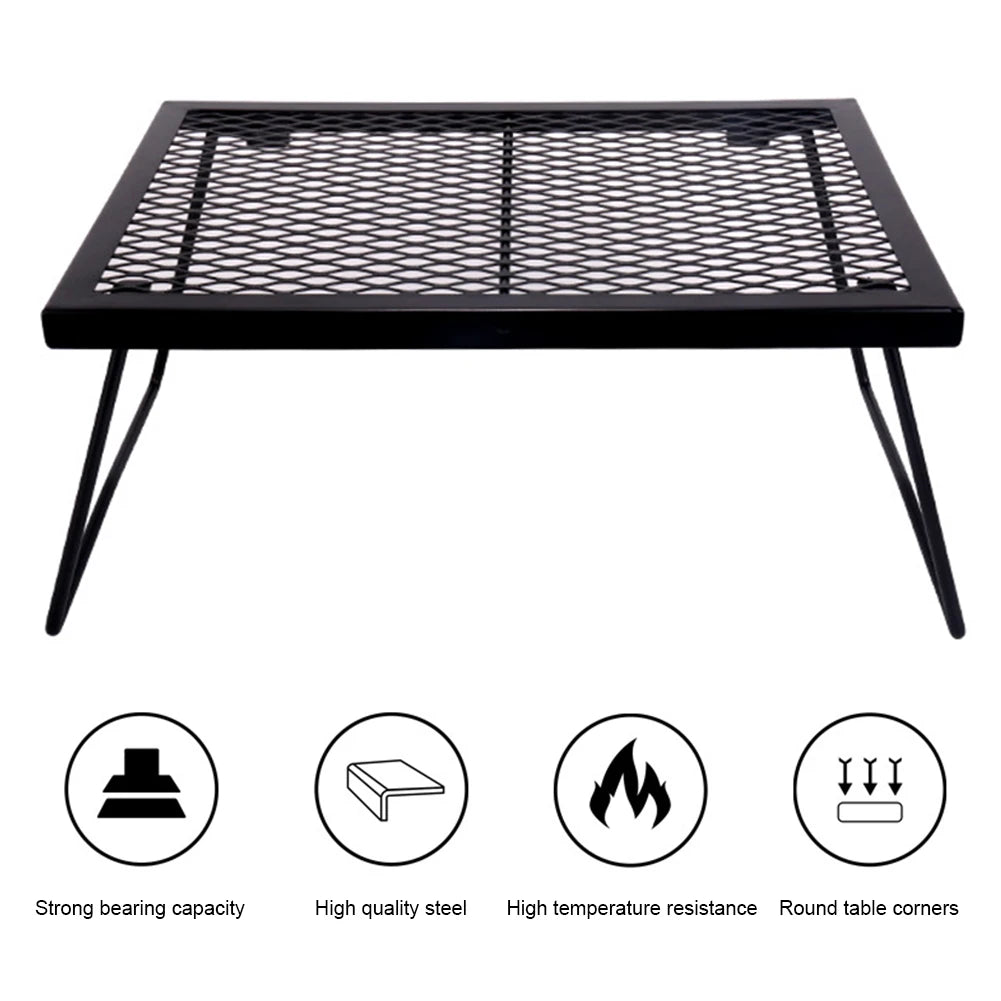 Campfire Grill Grate Heavy Duty Over Fire Camp Grill Foldable Camp Fire Cooking Rack for Camping Barbecues Picnic
