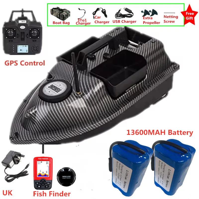 16Point GPS Dual Position Fixed Speed Cruise RC Fishing Bait Boat 2KG 500M 3-Hopper 16 Point GPS Nesting Boat Fish Finder VS V18