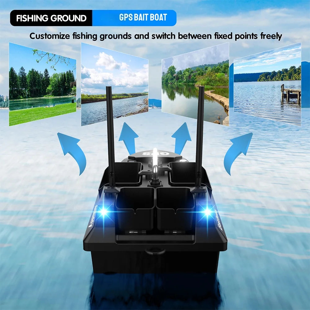 GPS Positioning 160 Positioning Points Fishing Boat Rc Bait Boat 4 Hoppers Waterproof 3KG Load 500M 15KM/H GPS One Click Return