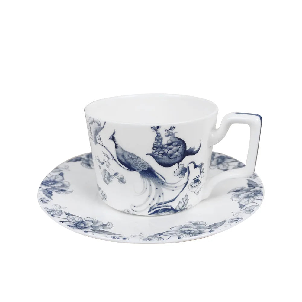 Bone China Dinning Plates Set Chinse style Flower Bird Peacock Porcelain Plate for Dessert Steak Bread Cake Dish Tray Coffee Cup