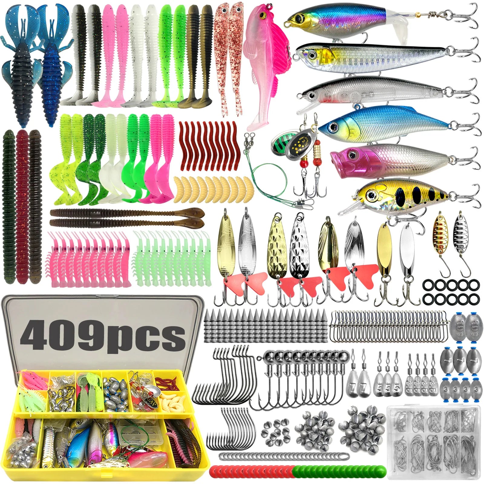 409/239/193/133/83pcs Fishing Lures Kit for Topwater Bait Rigs Tackle Kit for Bass Trout Salmon Fishing Accessories