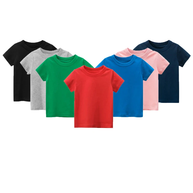 1-7 Years Kid Baby Clothing Boys Girls T-shirt Summer Solid Color Short Sleeve Round Neck Tops Kids Clothing