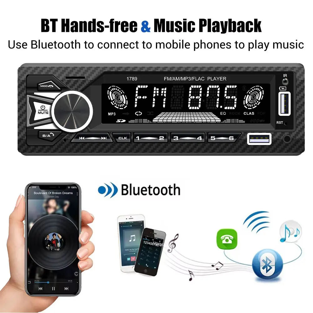 Car Radio 1Din 4*60W Srereo MP3 Multimedia Player Bluetooth FM Receiver With Remote Control Support USB Charging TF FM AUX