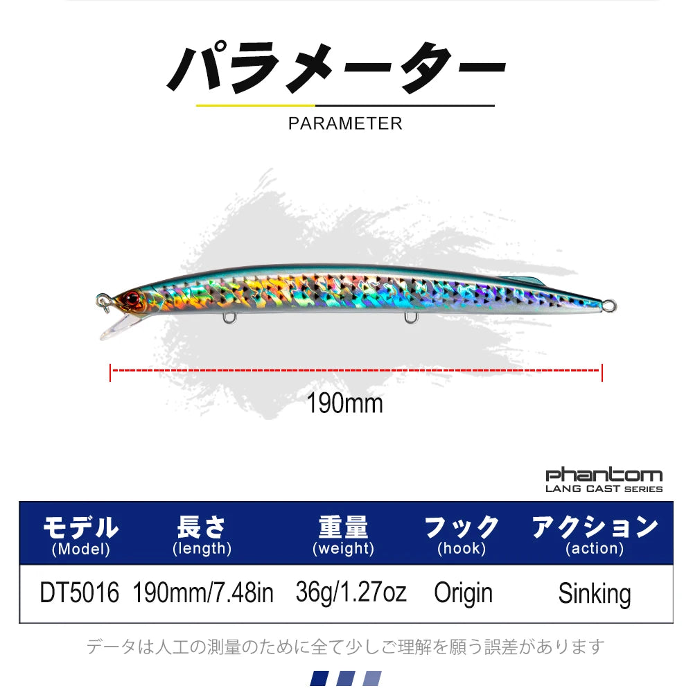 D1 Sea Fishing Minnow Lure 190mm 36g Trolling Sinking Depth 0.6-0.9m Long Jerkbait Saltwater Wobblers For Seabass Tuna Barracuda