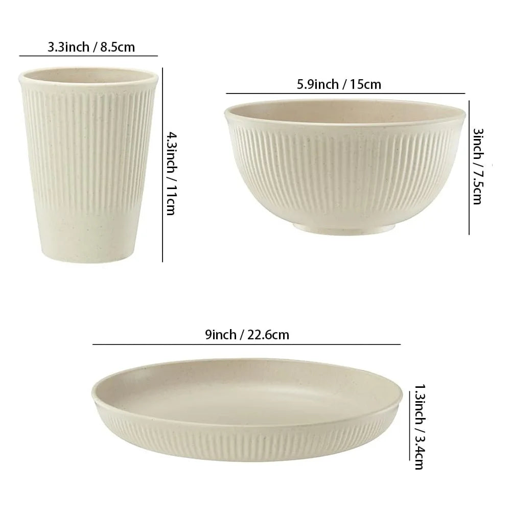 18pc Reusable Tableware Set Bowls Plates Cups Set Drop Resistant Cups Plates and Bowls for Home Outdoor Camping Kitchen Supplies