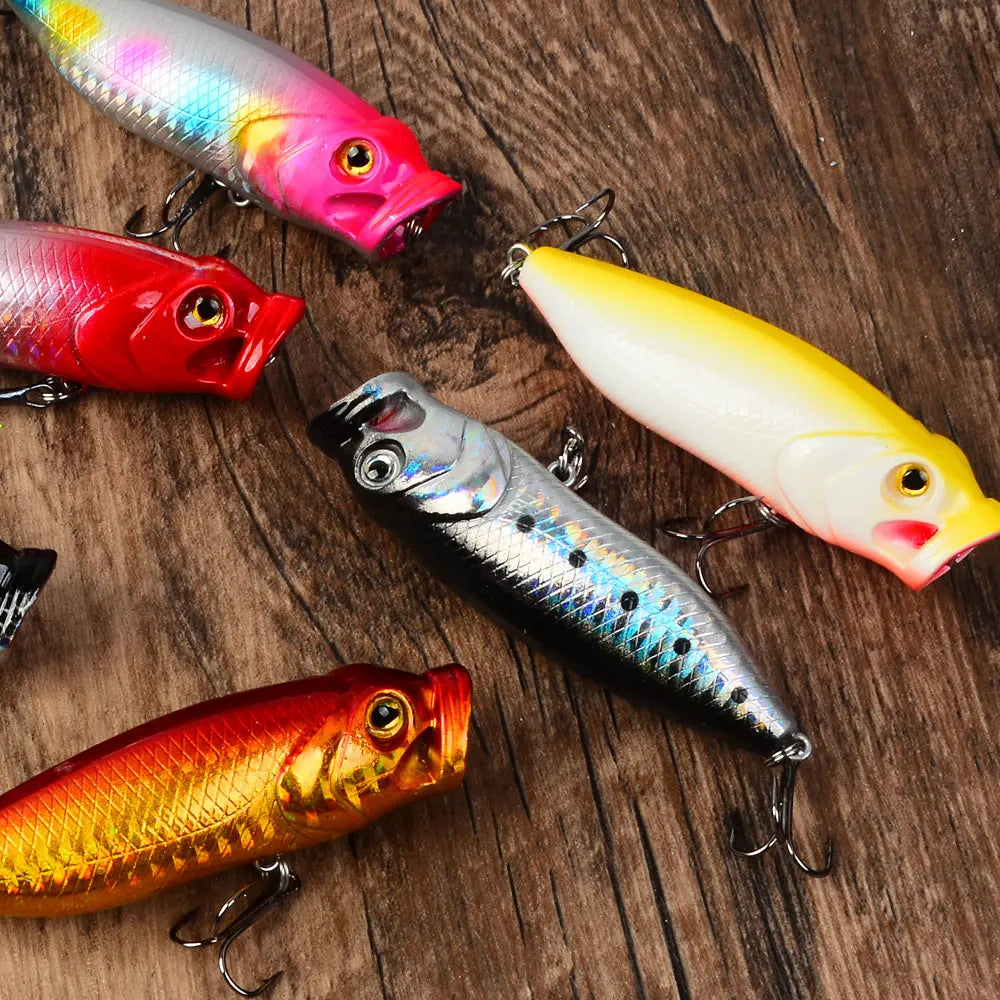 6pcs Fishing Lures Topwater Popper Bait Hard Bait Artificial Wobblers Plastic Fishing Tackle