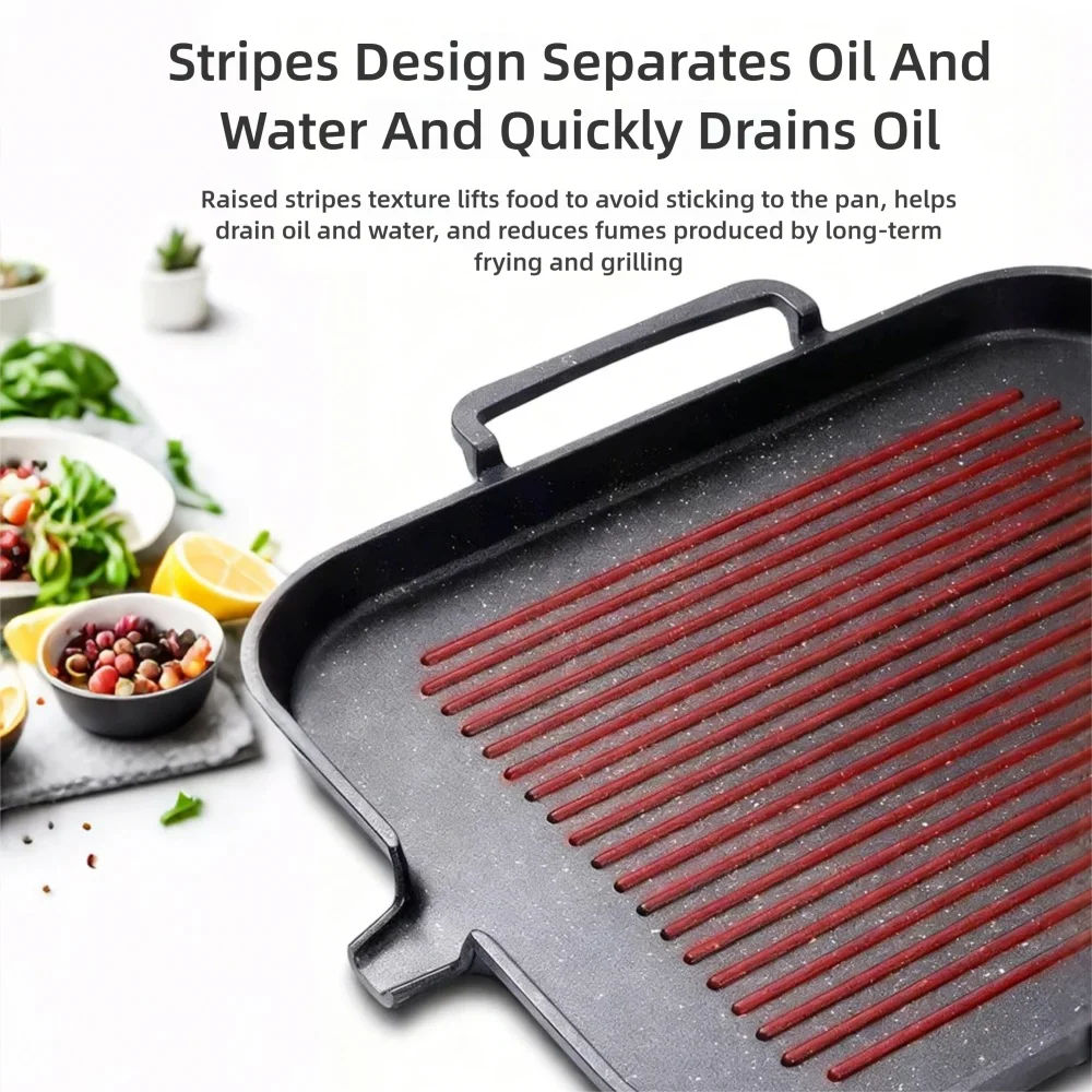 Korean Barbecue Grill Pan Indoor Outdoor Smokeless Cast Aluminum Cooking Skillet Nonstick Plate with Pour, for Gas and Induction