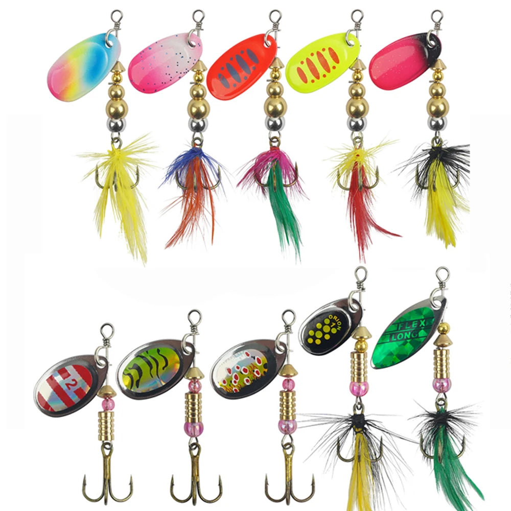 5/10/20Pcs Spinner bait Bass Fishing Lures Spinnerbaits Spoon Lures Feather treble hooks for Trout Salmon Metal Spinner Lure