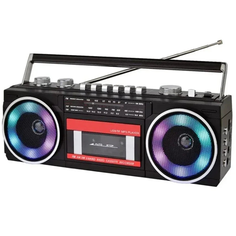 Portable Vintage Retro USB AM/FM/SW Multiband Radio Stereo Wireless Bluetooth Boombox Mp3 Audio Cassette Tape Player Recorder