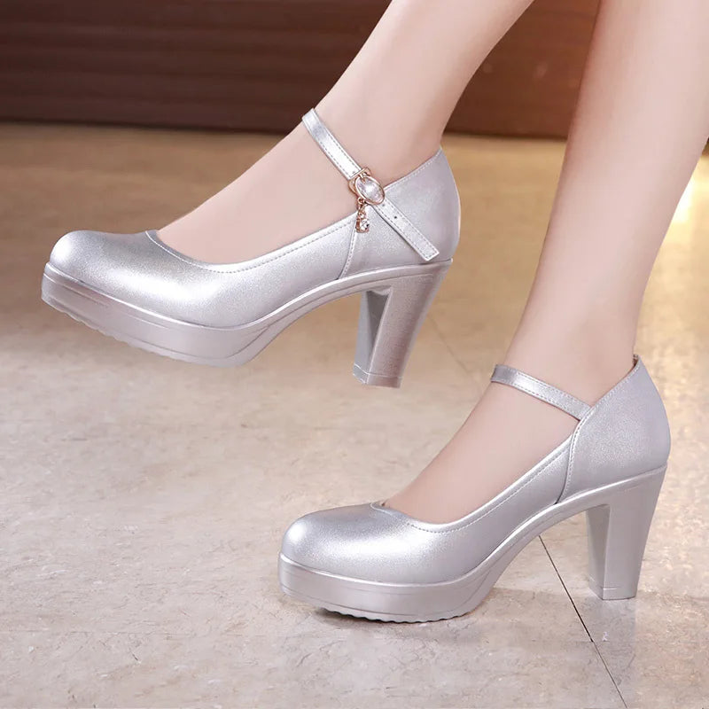 2025 Girls' Shoes New Women High Heels Ladies Work Shoes Wedding Party Shoes Platform Pumps Women Genuine Leather