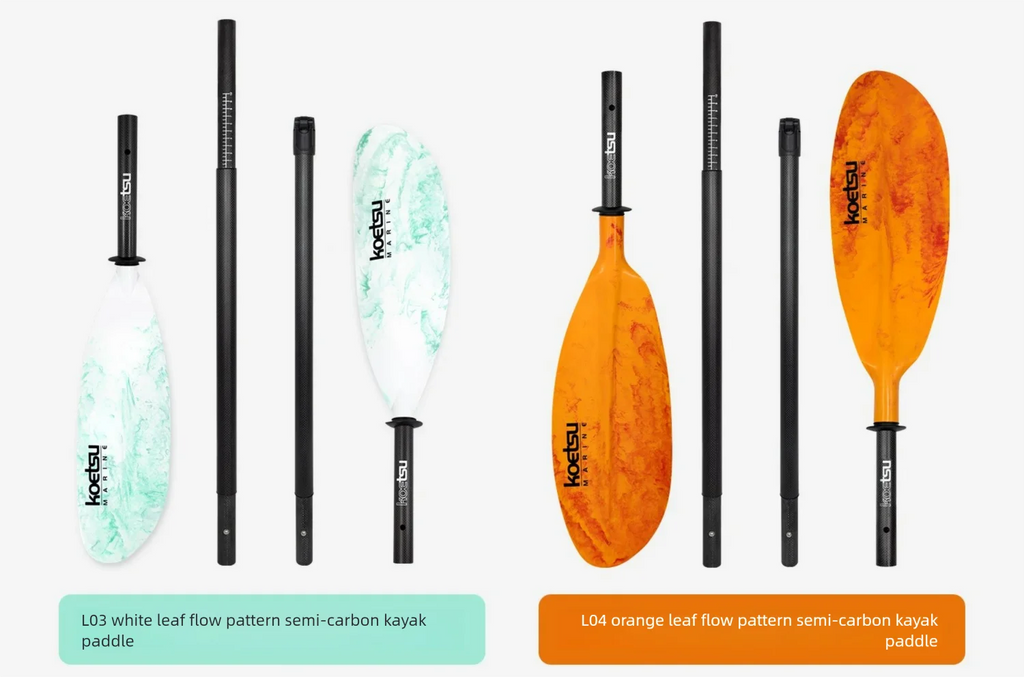KOETSU Flow-Patterned Semi-Carbon Fiber Four-Section Kayak Paddle, Double-Ended Paddle  for Canoes and Kayaks