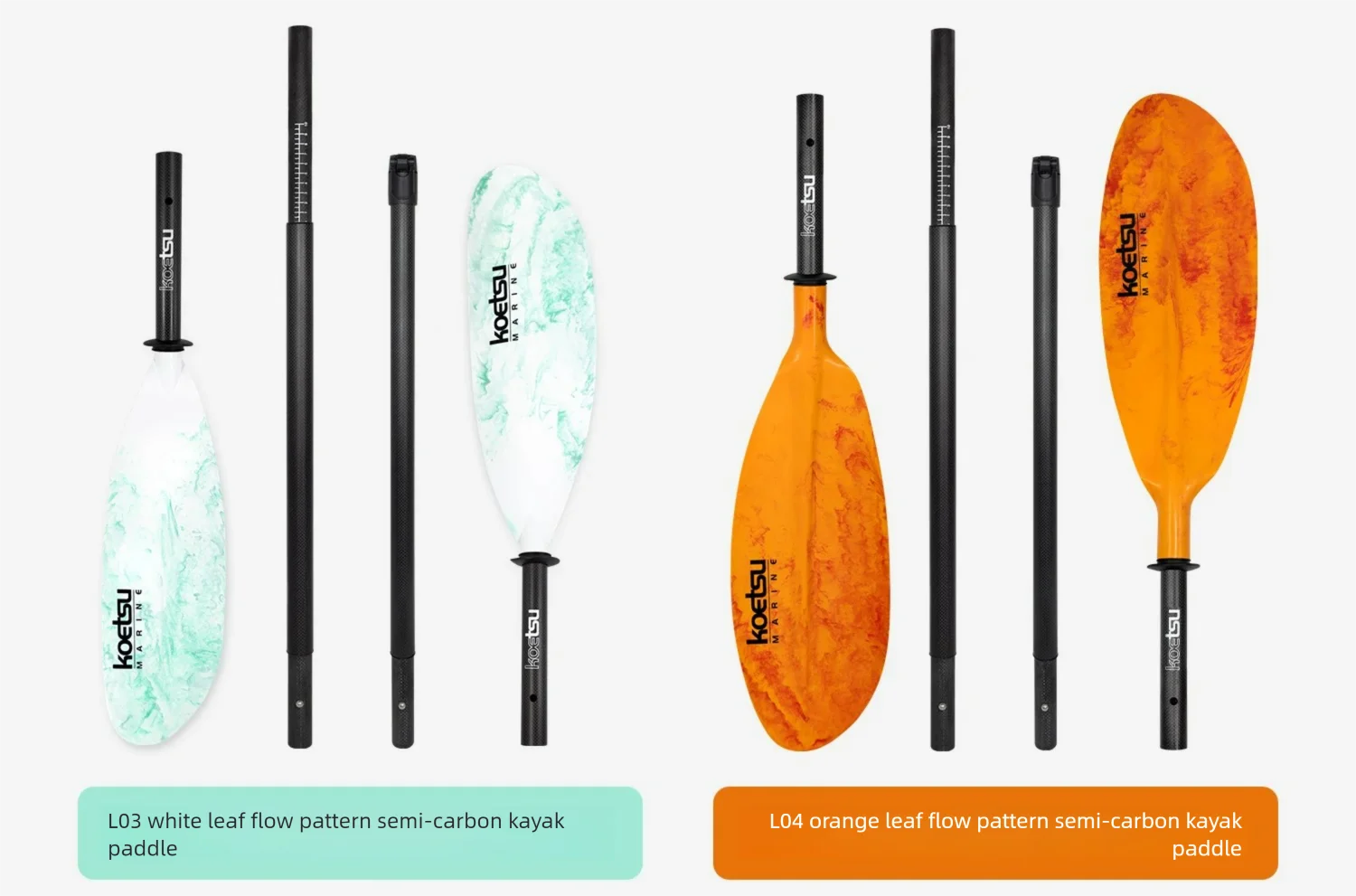 KOETSU Flow-Patterned Semi-Carbon Fiber Four-Section Kayak Paddle, Double-Ended Paddle  for Canoes and Kayaks