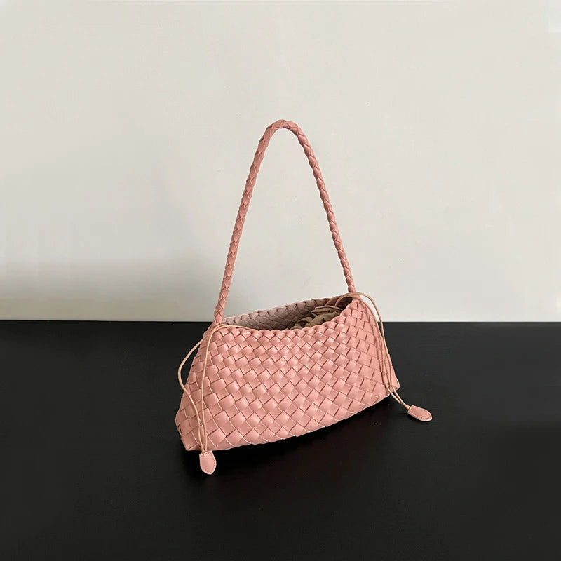 PU Hand-Woven women's Bag, Vegetable Basket Sailboat Bucket bag, Casual Vacation Handbag Shoulder Bag