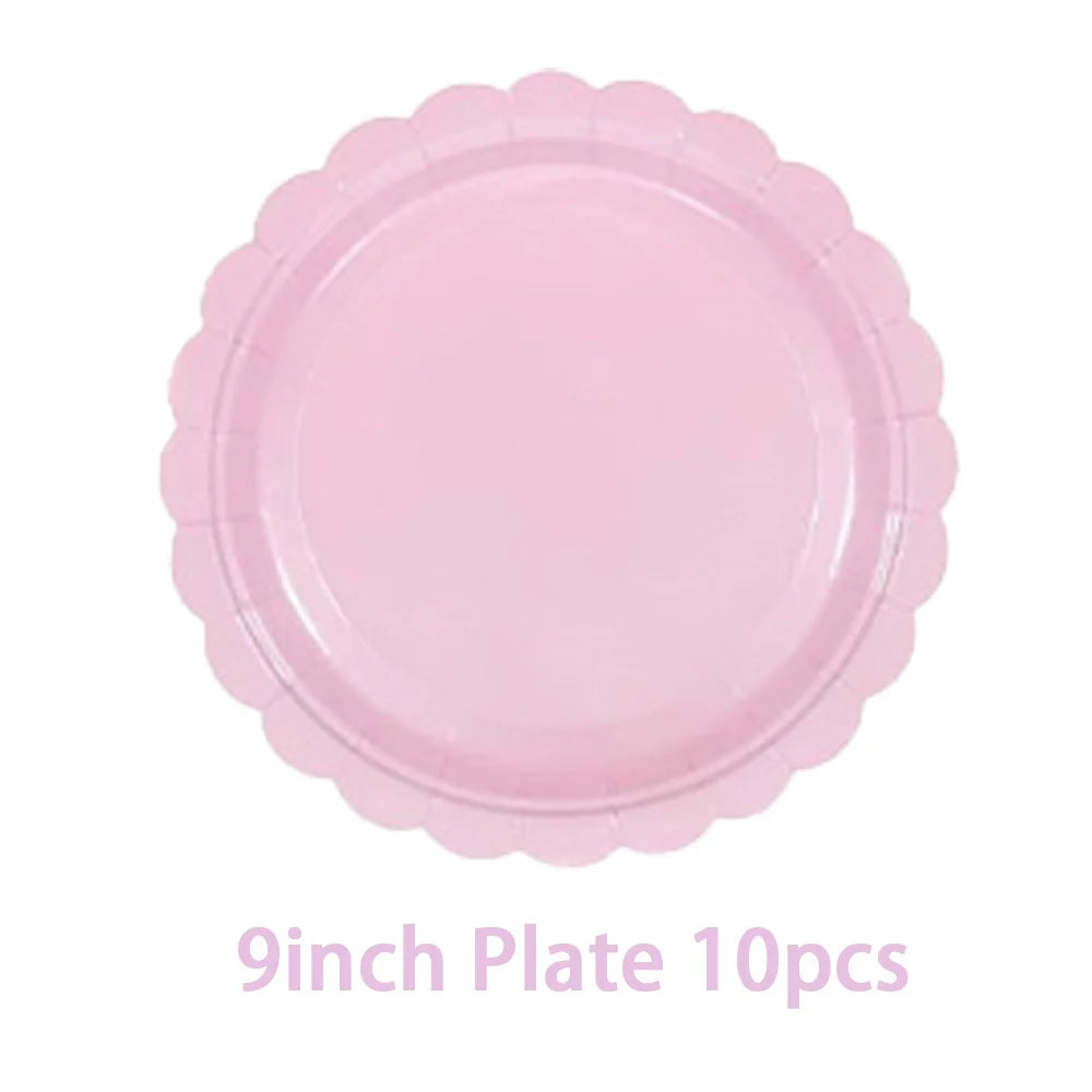 Solid color party supplies tableware paper plates cups napkins tablecloths suitable for birthday party guests banquet baby showe
