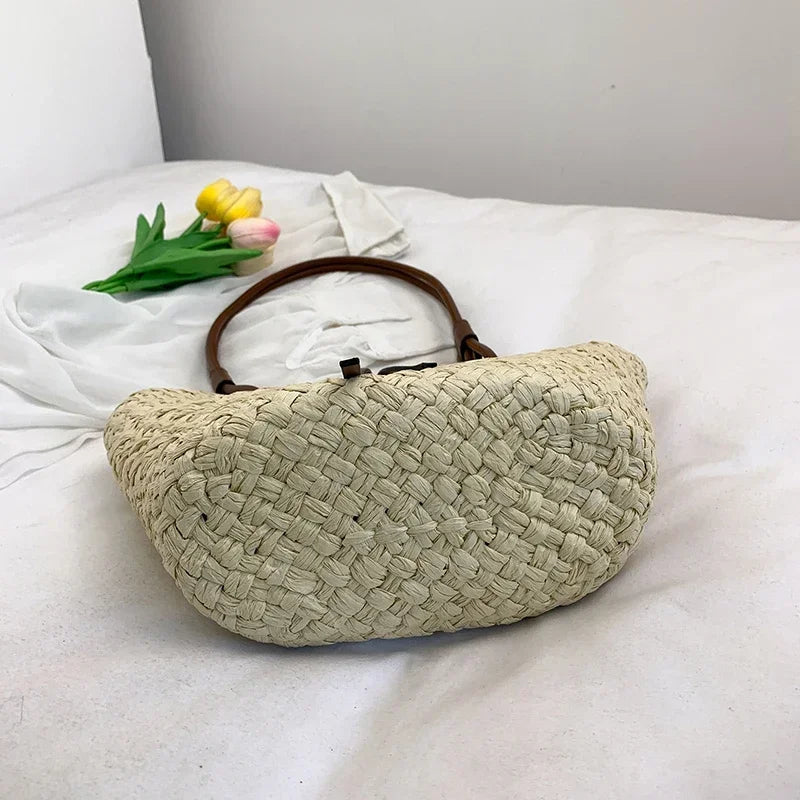 Rattan Large Capacity Casual Tote Bag Designer Wicker Woven Women Handbags Summer Beach Straw Bag Lady Travel Big Basket Purses