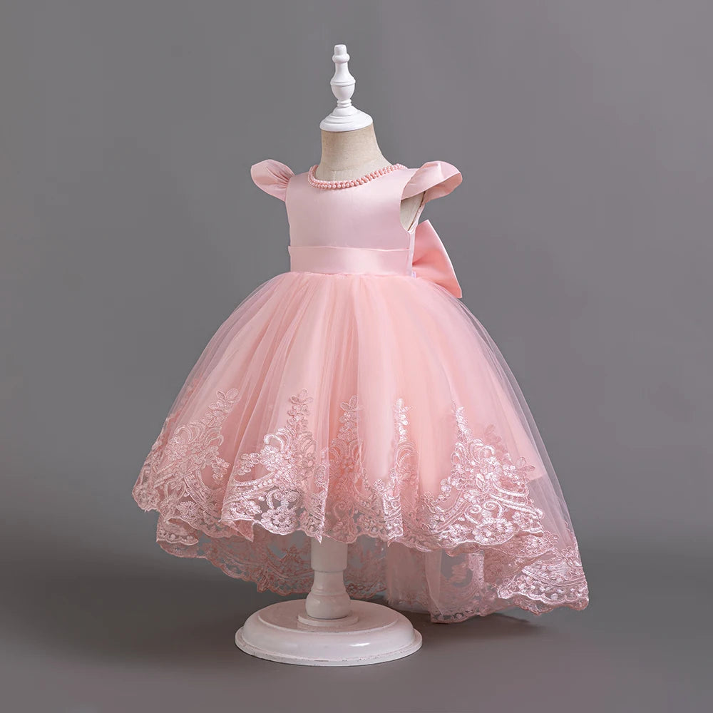 Hetiso Girls Flower Embroidery Party Dresses Kids Summer Formal Holiday Birthday Gown Kids Trailing Evening Princess Clothes 1-6