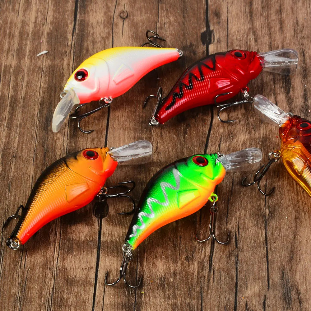 5pcs Crankbaits Bait Fishing Lure Floating Wobbler Crank Jerkbait Bass Swimbait Treble Hooks Swim Hard