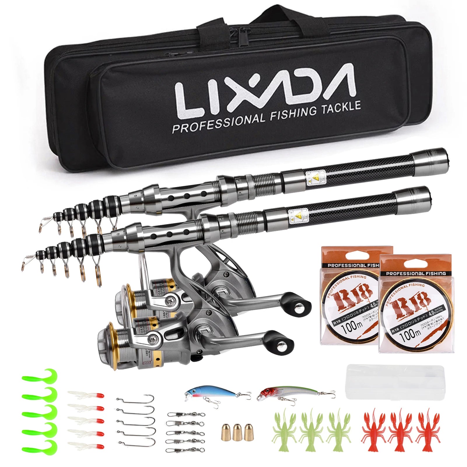 Fishing Pole Combo Set 2PCS Rod and Reel Telescopic Fishing Rod Carbon Fiber Reels Fishing Accessories