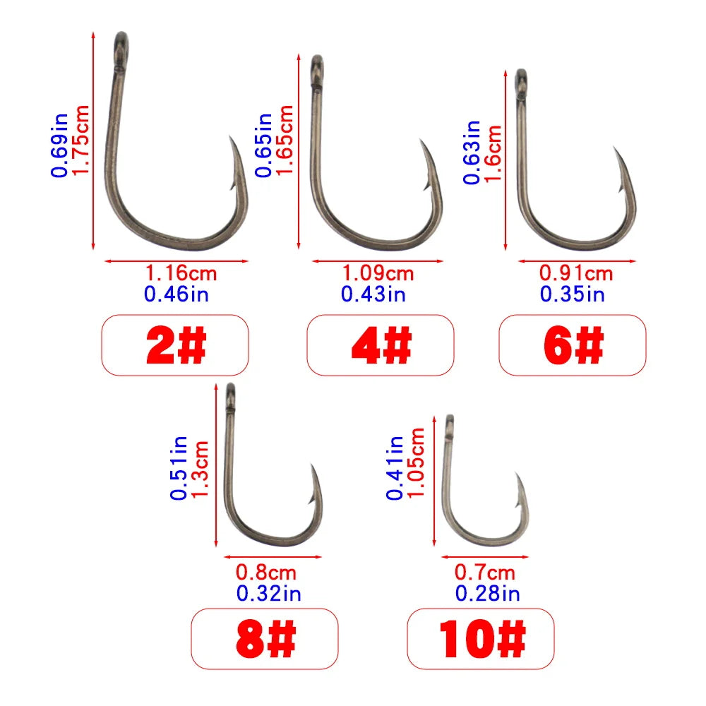 Hirisi 8001 100Pcs Fish Hook  PTFE Coated High Carbon Stainless Steel Anti-Rust Sharp Barbed With Eye Fishing Accessory