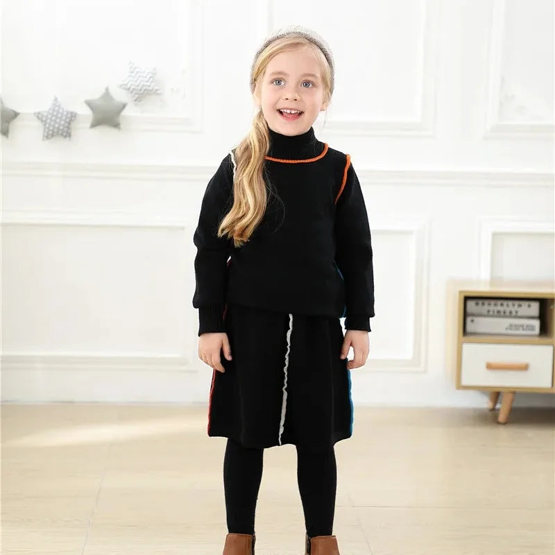 Children Girls Knitted Clothes Knit Skrit Teenagers Autumn Winter Boutique Kids Knitting Clothing Camo Black Skirts