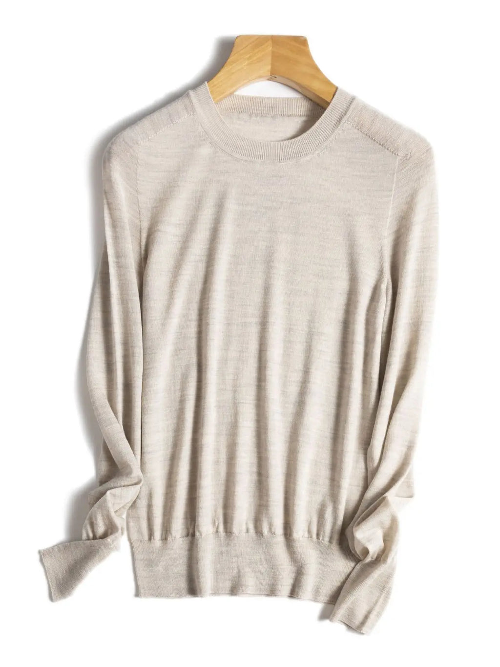 Birdtree, 100% Pure Wool Elegant Thin Sweater, Women O Neck Long Sleeve, Basics Bottom Knit Tops, 2024 Summer New T46840QM