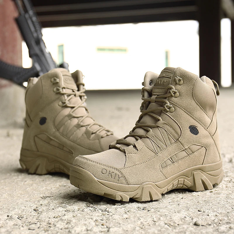 Men Tactical Boots Lace Up Breathable Male Army Boots Desert Boot Climbing Hiking Shoes Safety Unisex Hunting Boots Motorcycle