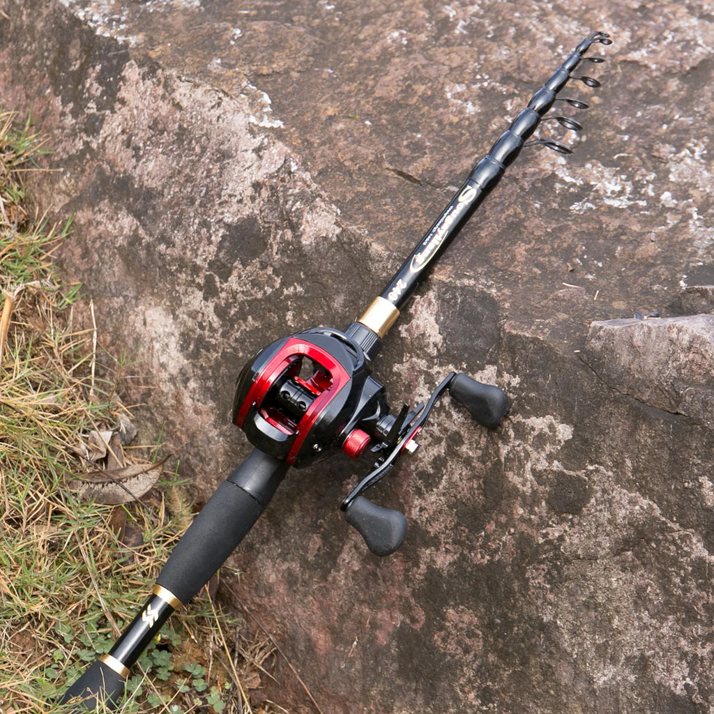 Sougayilang 1.8-2.4m Portable Telescopic Fishing Rod  and 17+1BB 7.1:1 Gear Ratio Fishing Reel  Fishing Tackle Combo
