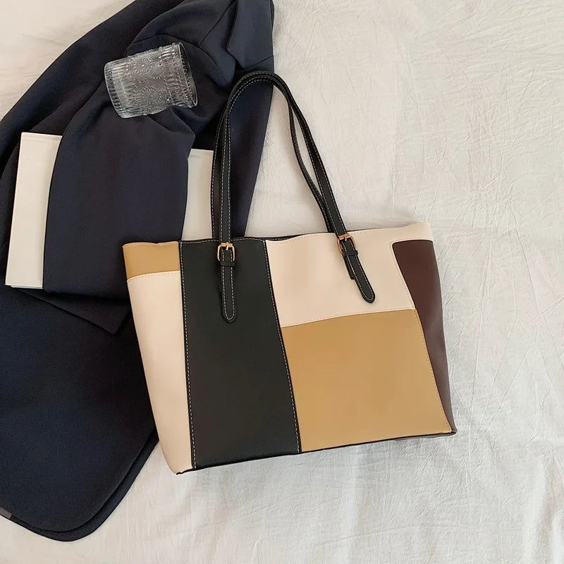 Women's Handbag, 2025 New Fashion Korean Version Large Capacity Simple Single Shoulder Contrasting Color Tote Bags, Handbag