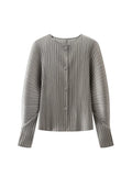 Miyake Pleated Solid Color Round Neck Cardigan Short Jacket for Women Long Sleeve Spring 2025 New Fashionable Age-reducing Top